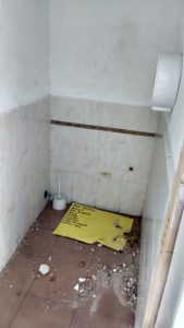 Estado de los servicios con las puertas y sanitarios arrancados