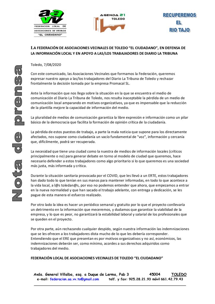 thumbnail of Nota de Prensa APOYO LA TRIBUNA